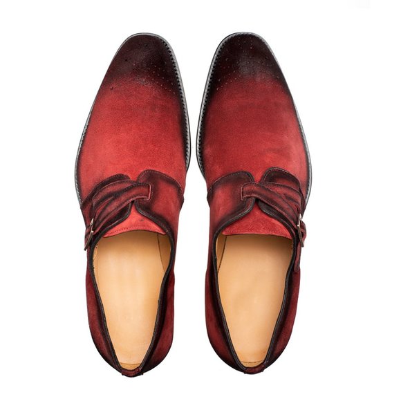 Bashwood Handmade Red Patina Suede Leather Monkstraps - Picture 4 of 4